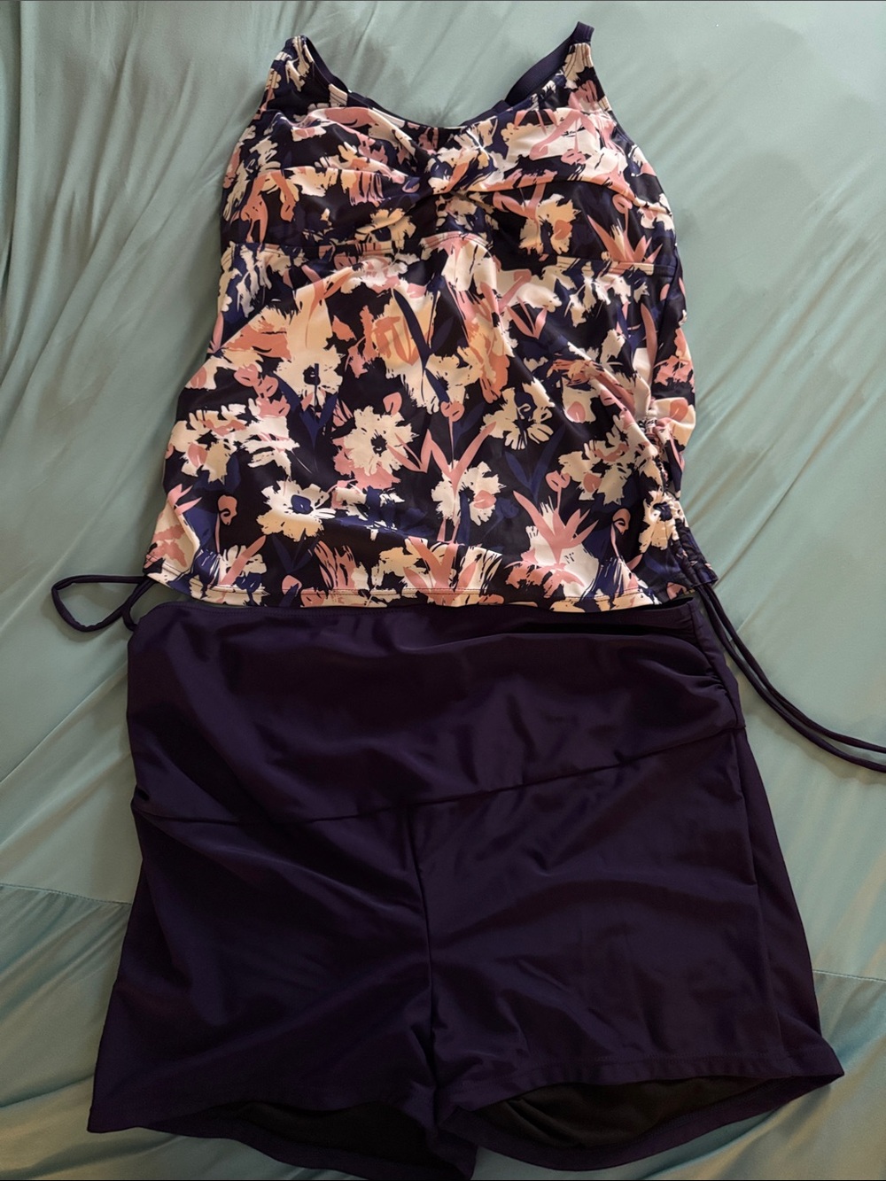 Navy Floral Maternity Tankini Cover-Up with Peach Accents